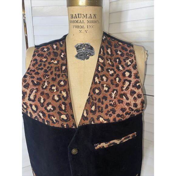 AJ Vintage Leather Fabric Vest Animal Print 90s Size Small Excellent Condition - Picture 2 of 10